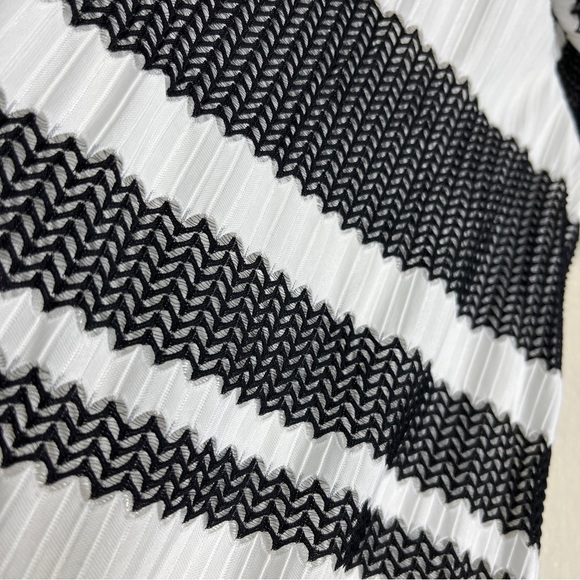 Zara Mini Dress‎ Cold Shoulder Mesh Lace Black/White Stripe Women’s Size Small - Picture 9 of 10